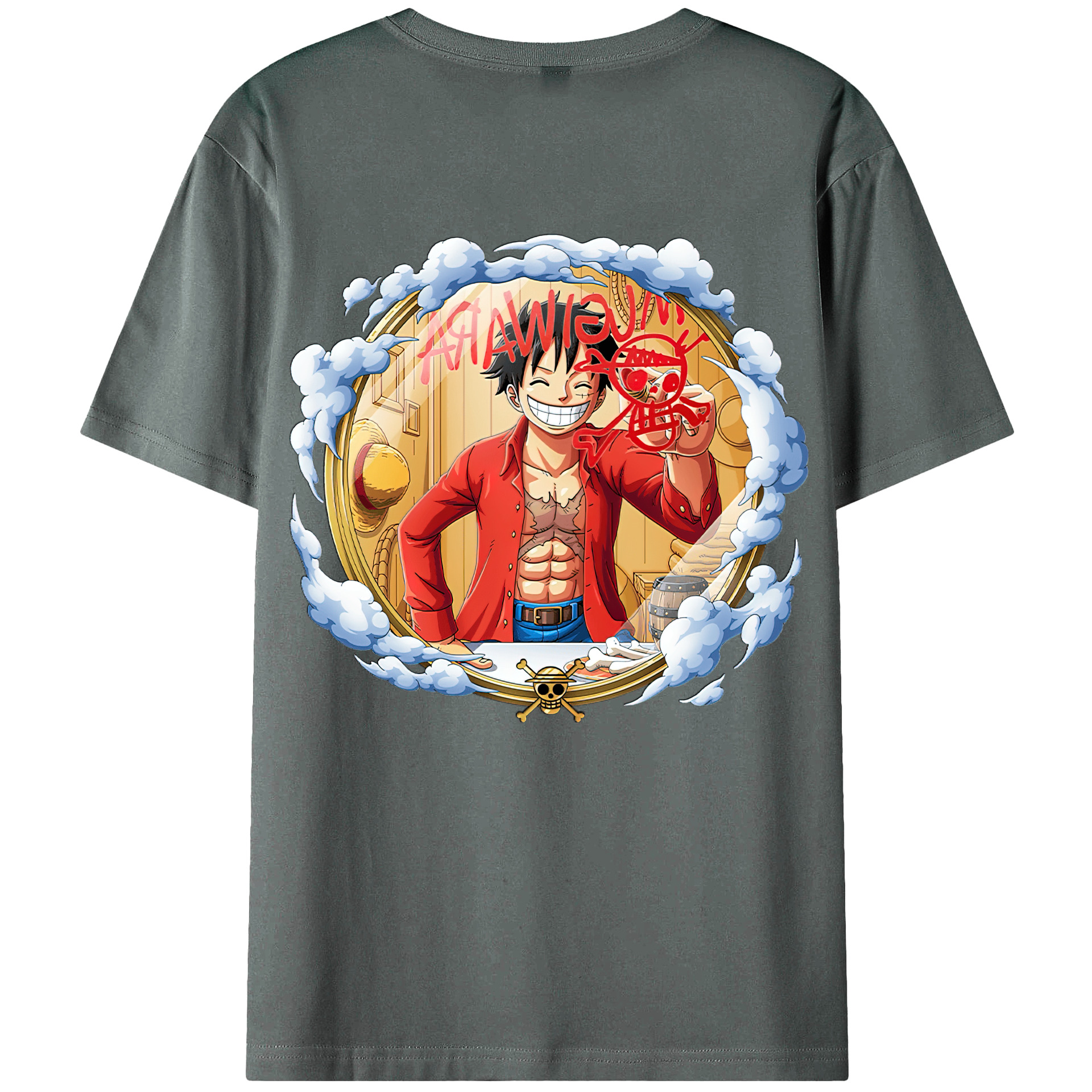 ワンピース モンキー・D・ルフィ ONE PIECE Monkey D. Luffy 綿100％ メンズ半袖Tシャツ（バックプリント） 通気性